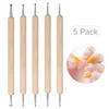 5pc Professional 2 ways Nail Art Dotting Pen Wood Steel DIY Dotting Pens Rhinestones Gem Picker Manicure Tools 1