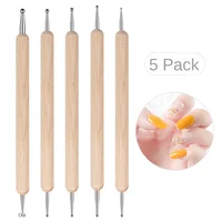 5pc Professional 2 ways Nail Art Dotting Pen Wood Steel DIY Dotting Pens Rhinestones Gem Picker Manicure Tools 1