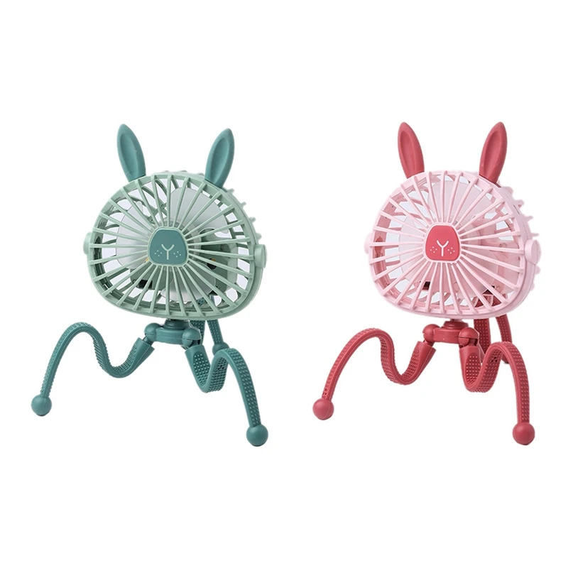 

2PCS Cute Cartoons Octopus Portable USB Fans Handheld Baby Stroller Bracket Silent Fan Mini Stand Fans ( Green & Pink)