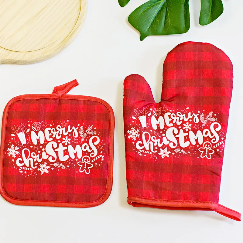 Kitchen Heat-resistant Heat-resistant and Heat-insulating Gloves with Cute Christmas Print Decoration Suitable for Ovens