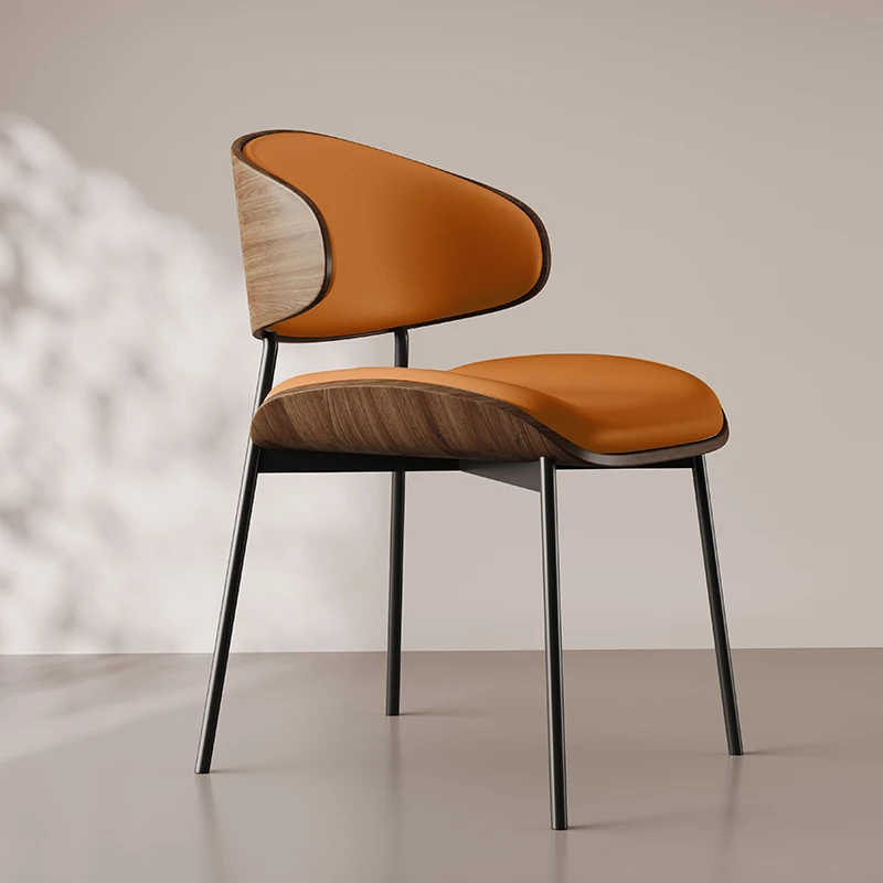 Modern Solid Wood Leather Dining Chairs with Metal for Kitchen Bedroom Coffee Shops Restaurants Hotel Rooms