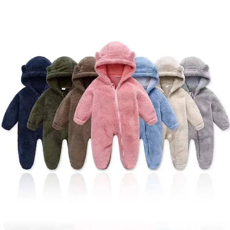 

New born Cute Boy Toddler Girl Clothes Overall Jumpsuit Hooded Zipper Baby Romper Autumn Winter 0-12M Infant Crawling Clothing