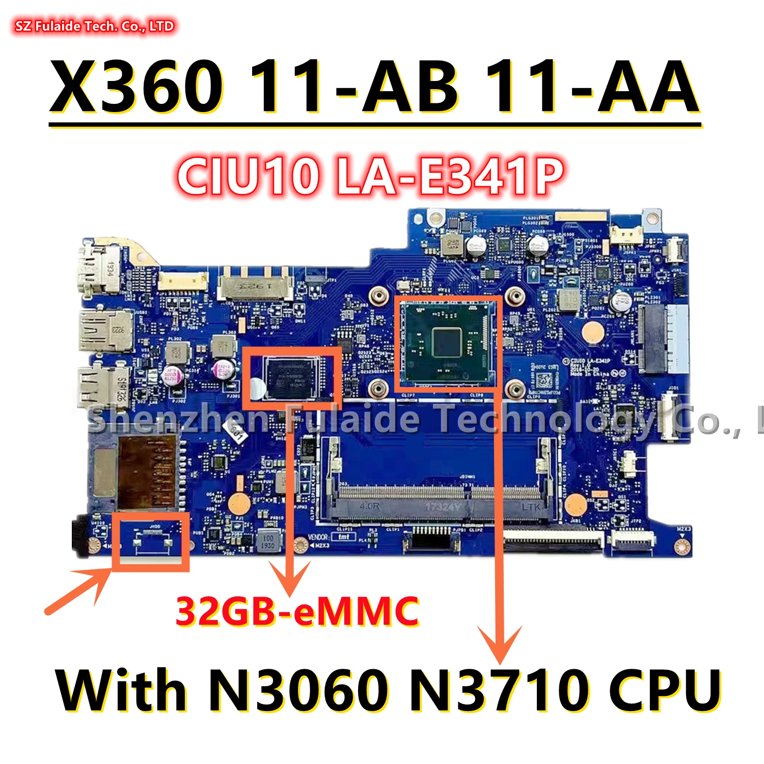 

Материнская плата для ноутбука HP X360 11-AB 11-AA с процессором N3060 N3710 32GB-eMMC 908428-601 908423-601 906723-001 100%