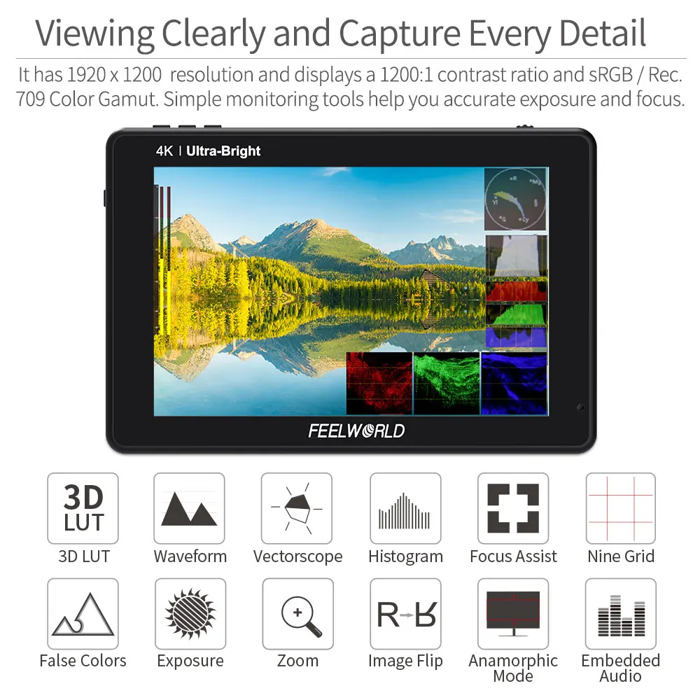 Feelworld LUT7 Pro 7 Inch 2200Nits Touchscreen Camera Veld Monitor 3D Lut 4K Hdmi Dslr Monitor Voor video Transmissie Systeem