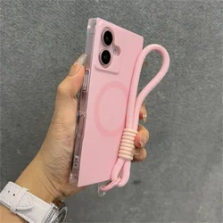 Vibrant Candy Color Phone Case with Lanyard and Wrist Strap - Wireless Charging Compatible - iPhone 15 Pro Max (Pink)