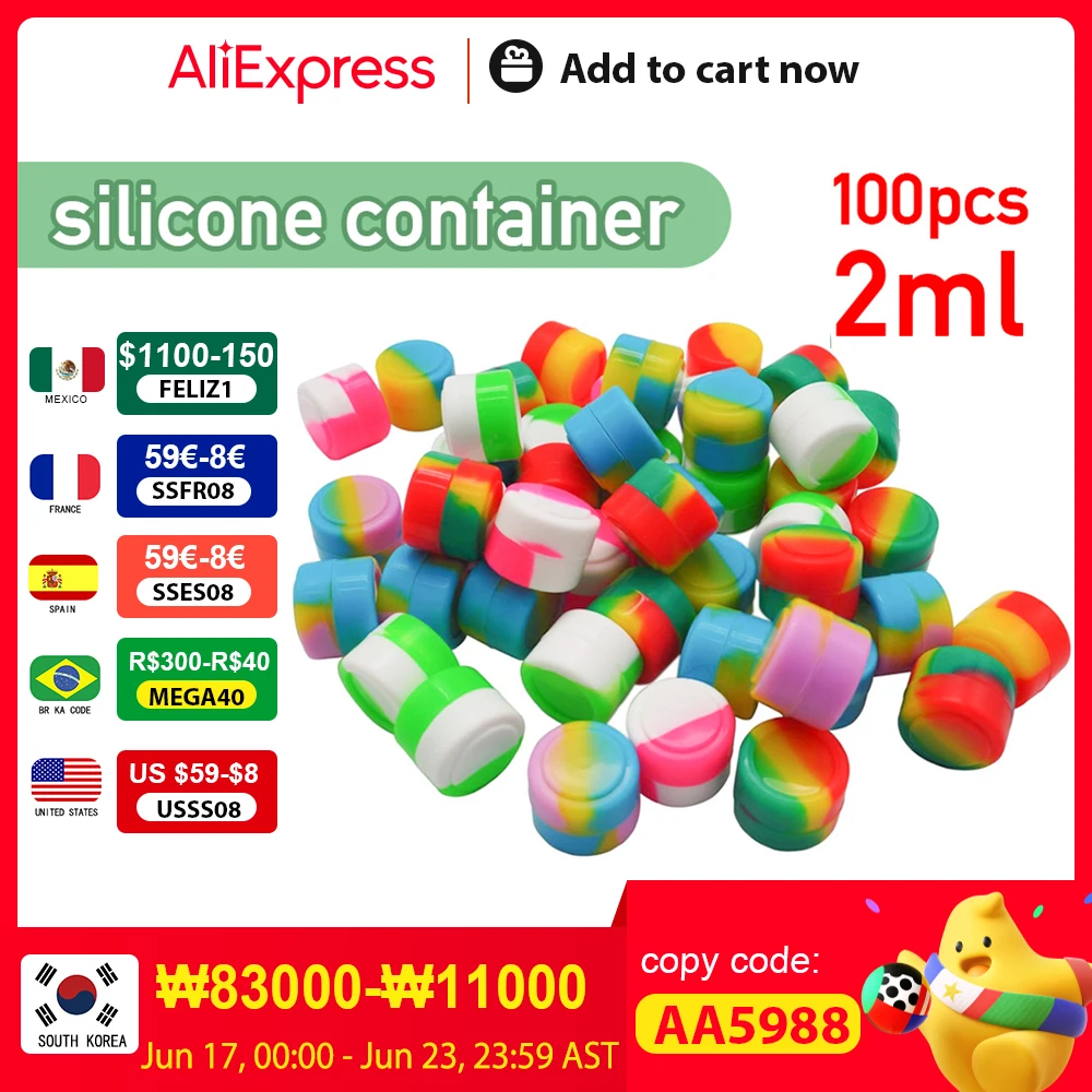 100Pcs Nonstick Silicone Container 2ML Non-stick Oil Wax Storage Box Silicone Jar Travel Face Cream Liquid Ointment Container
