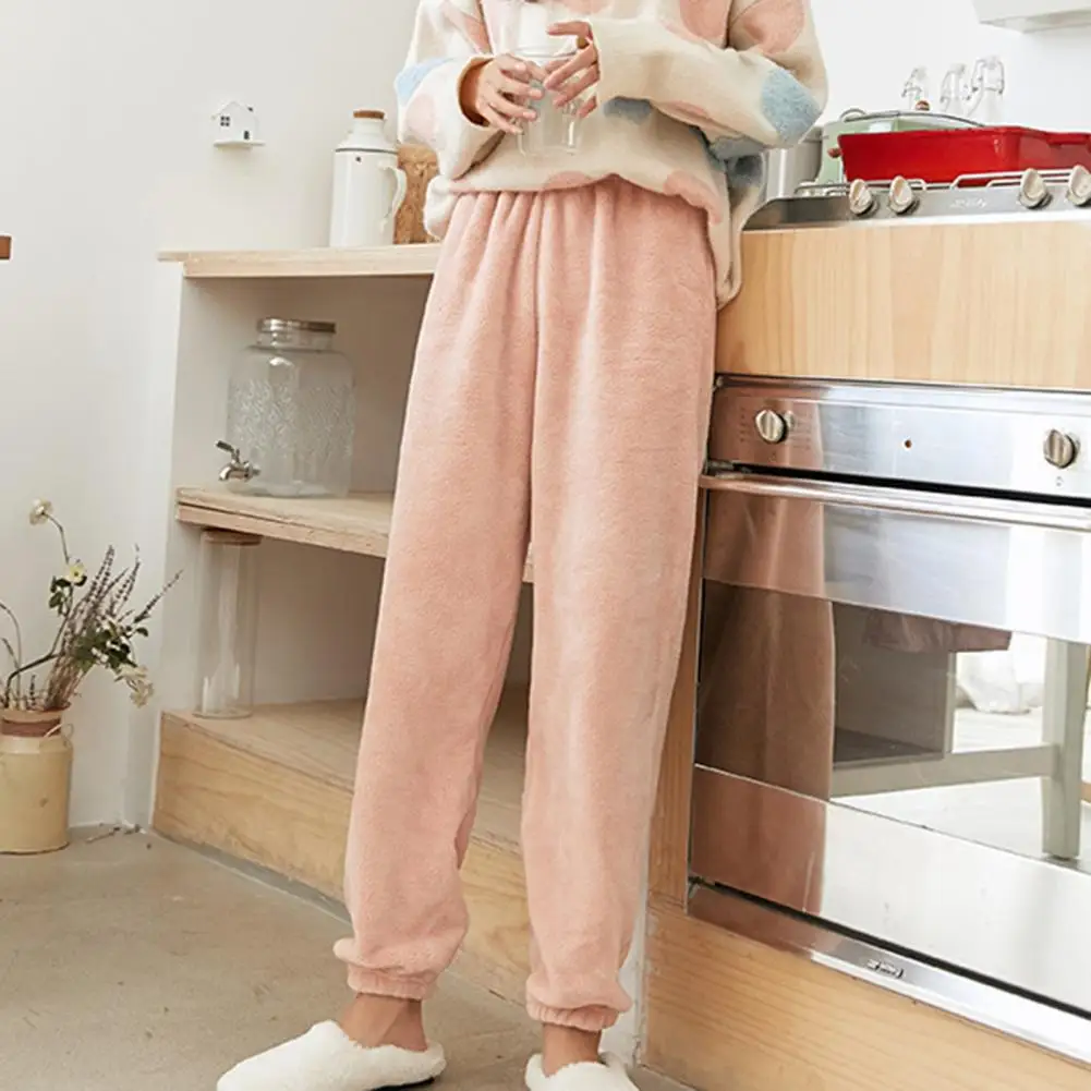 

Women Pajama Pants Cozy Women's Winter Pants Soft Plush Coral Fleece Homewear with Elastic Waist Ankle-banded Loose Fit Plush