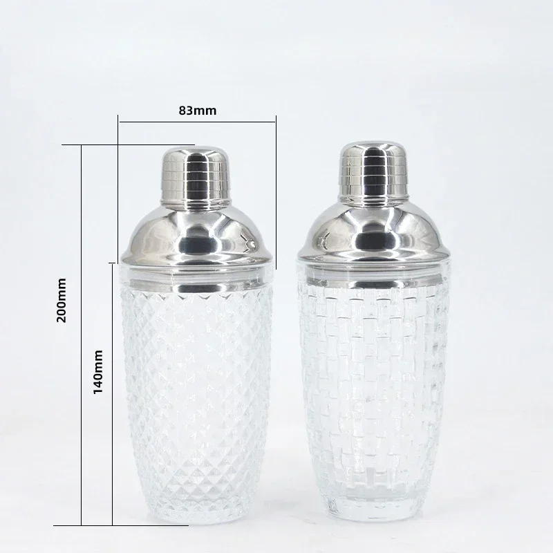 Glass Cocktail Shaker Sets Stainless Steel Lid Cocktail Cups Bartending Tools with Leakproof Steel Lid Strainer Bar Accessories
