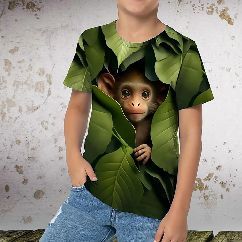 T-shirt à manches courtes imprimé singe pour enfants, vêtements d'été pour bébés garçons, t-shirt à col rond décontracté, costume pour enfant, expédition en 3 jours