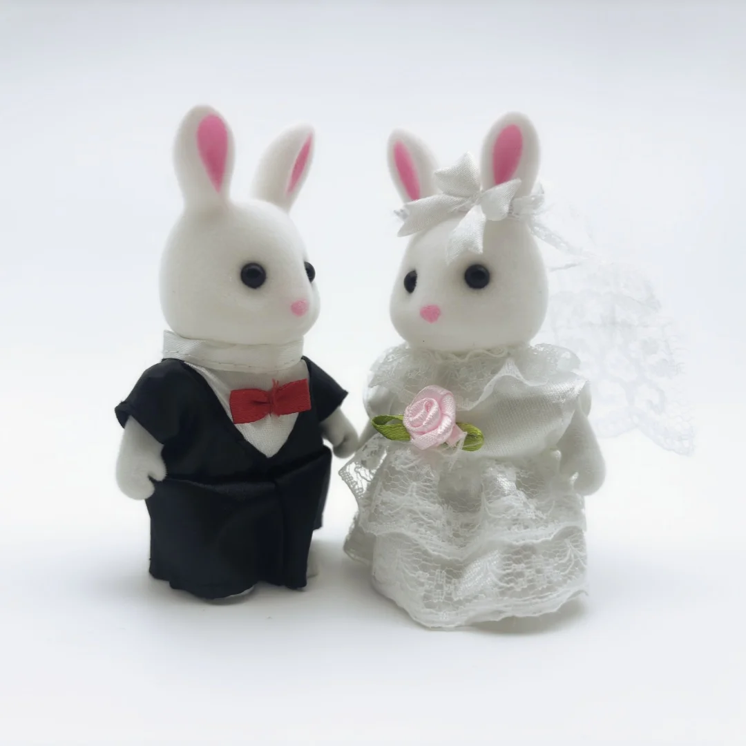 Valentine's Day Newlywed rabbit 1:12 Simulation Forest Family  Animal Dollhouse Figures Miniature FurnitureKitchen Accessories — view 6