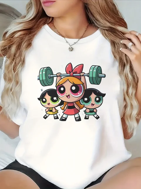 Girls Super Powerful Blouse Training Harajuku Short Sleeve Casual Women's T-shirt Clothing Street Tops Tees Aesthetic Clothes 2