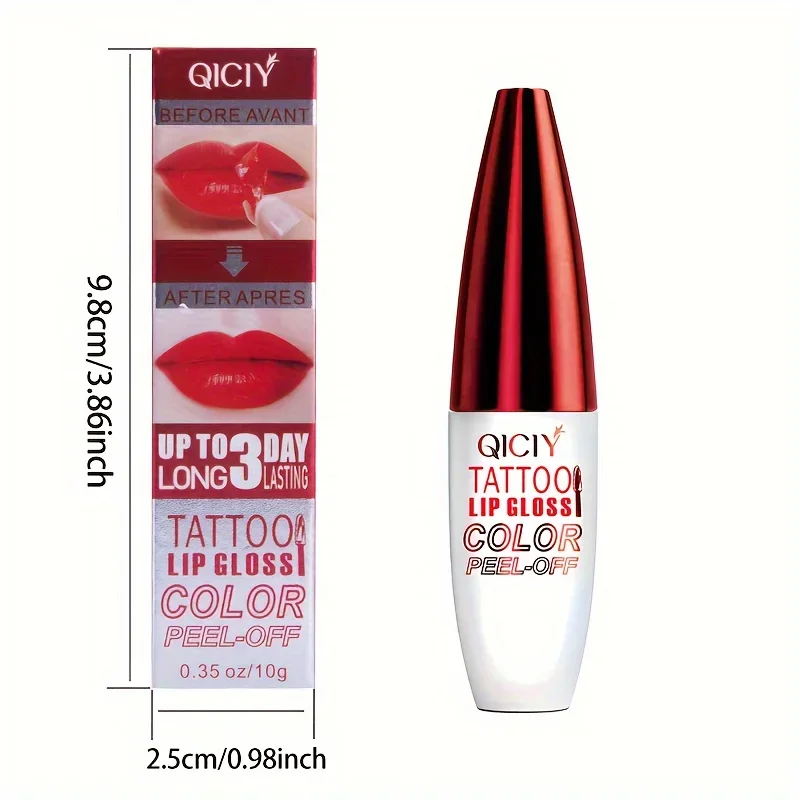 QICY Tattoo Lip Gloss Peel-Off Long-Lasting Moisturizing Liquid Lipstick with Waterproof Non-stick Cup Glossy Finish Nourishing 4