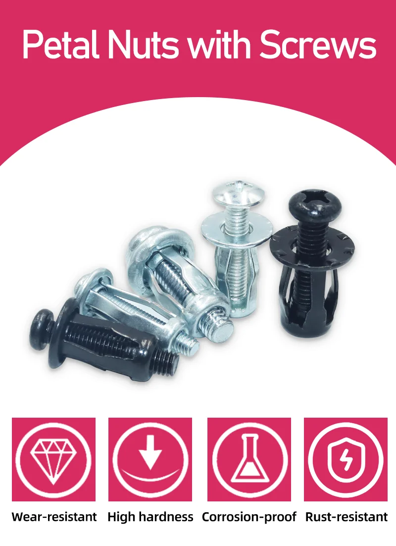 Description Picture 2 of itemJack Nuts Screw Petal Shape Metal Rivet Nuts Bolt Kit Mfor Curtain Expansion Clamp Petal Rivet Lock Bolt Board Wall Car License