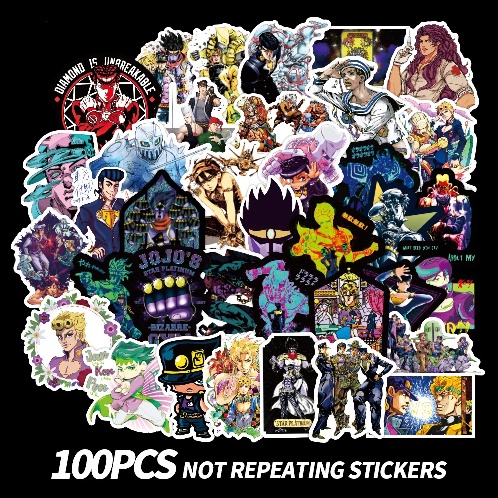 

100Pcs/Set Anime JoJo Bizarre Adventure Graffiti Stationery Stickers Guitar Motorcycle Luggage Suitcase Classic Toy PVC Decal