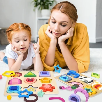 3D Wooden Puzzles Educational Toys Kids Montessori Toys Games Geometry Shape Intelligence Toys Children Christmas Holiday Gifts 2