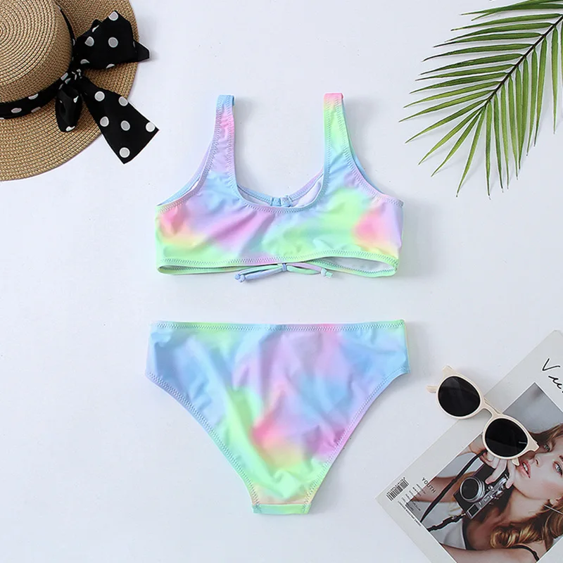 zijde tempo Ministerie Tie dye meisjes badpak kids 7 16 jaar tweedelige kinderbadkleding met  ruches voor bikini set tiener badpak 2022 strandkleding| | - AliExpress