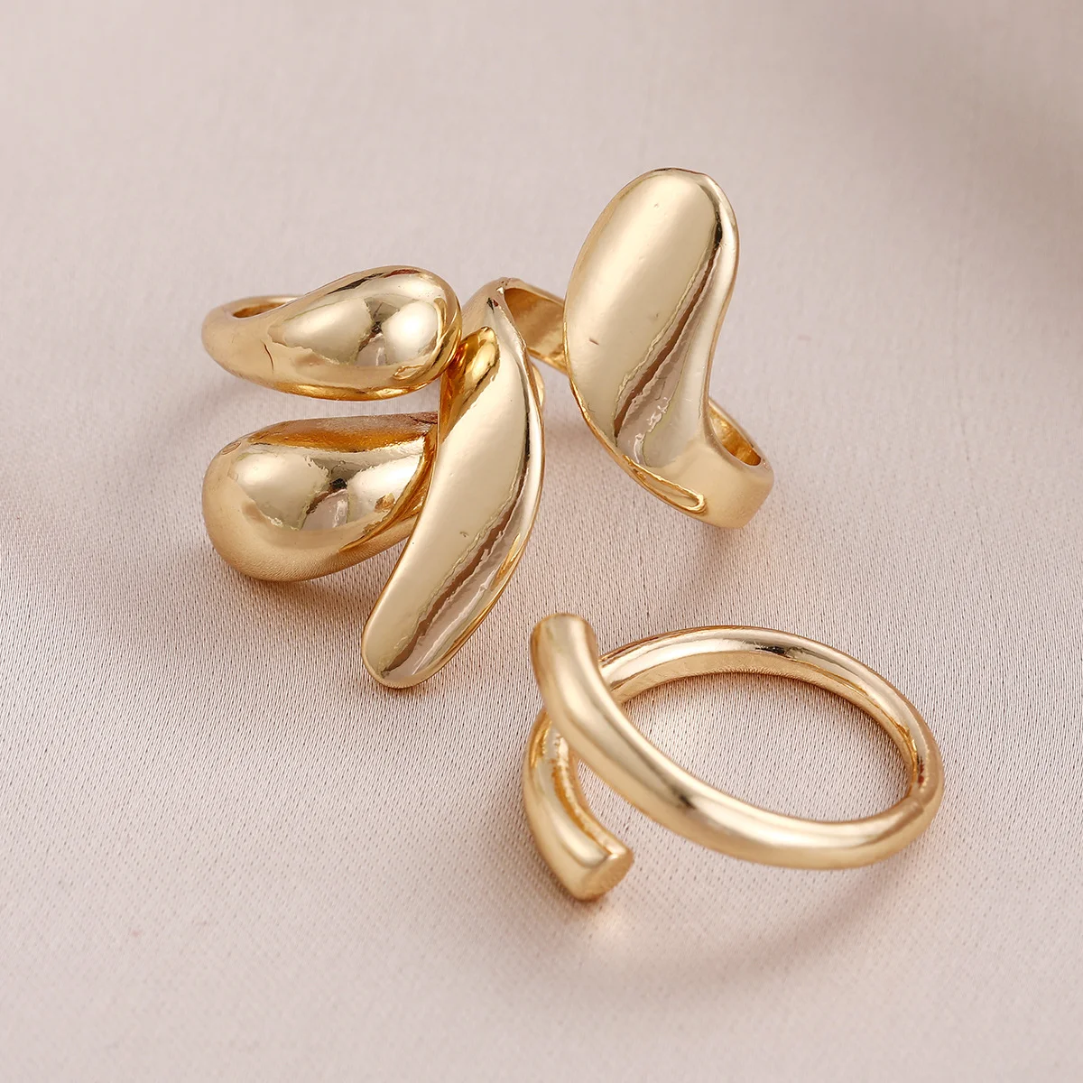 3 Pcs Irregular Geometric Ring Set for Women Punk Design Smooth Gold Silver Color Water Drop Adjustable Open Ring Trendy Jewelry