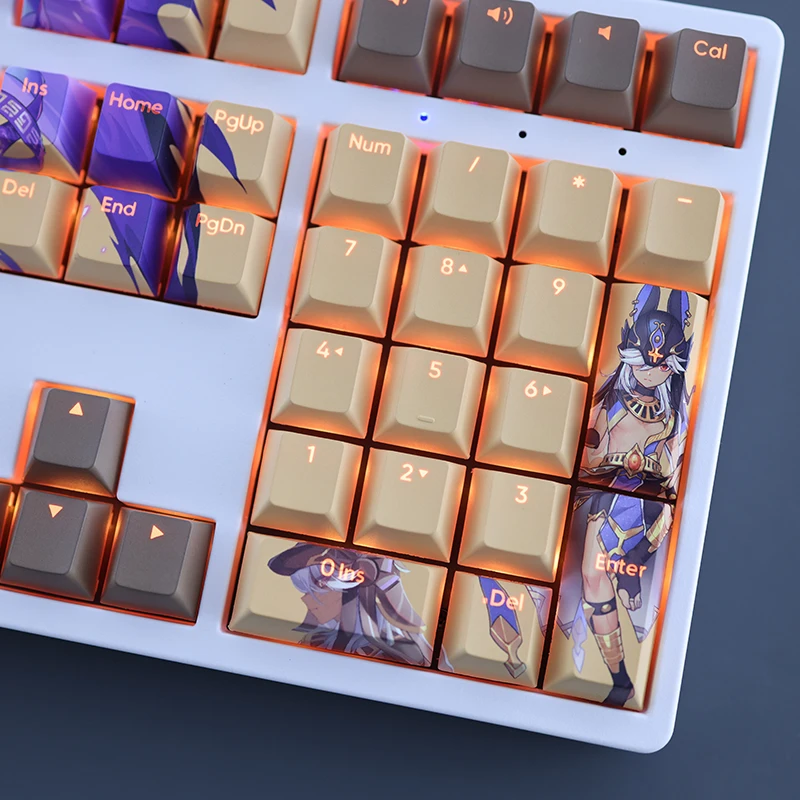 Chaves Conjunto Genshin Impacto Cyno Keycap Pbt Tintura Subbed Backlit Keycaps dos Desenhos Animados Anime Gaming Key Caps para Ansi 61 87 104 108 108 - Imagem 4