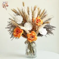 71Pcs Artificial Flower Arrangement Mix Real Rose Dried Pampas Grass