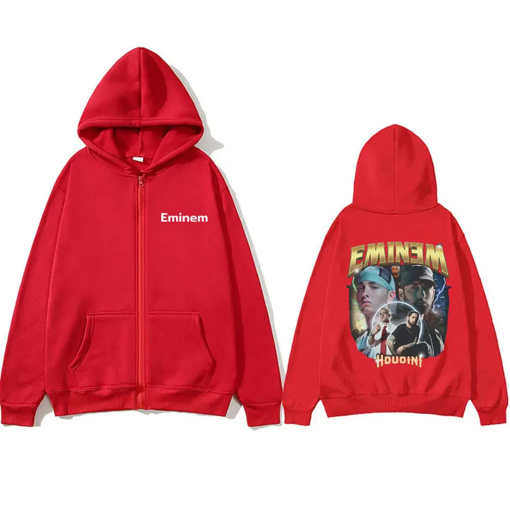 Rapper Eminem The Death of Slim Shady Houdini Zipper Hoodie Male Vintage Zip Up Jacket Men Women Hip Hop Oversize Zip Up Hoodies