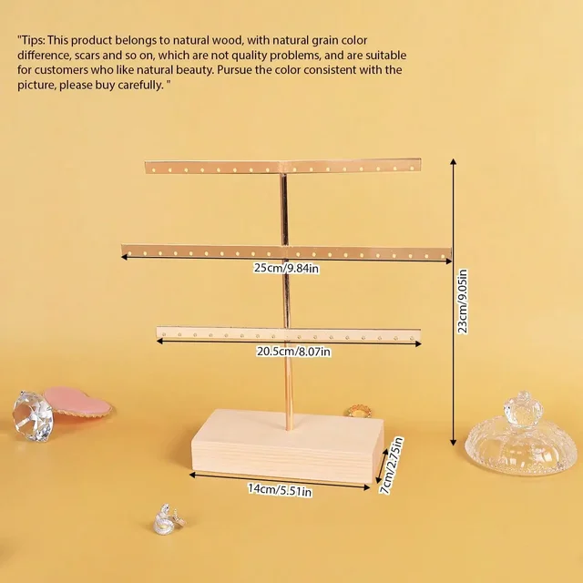 Support organisateur de bijoux à 52 trous, Base en bois, avec support pour boucles d'oreilles en métal, idéal pour la décoration de la maison et les accessoires de mariage