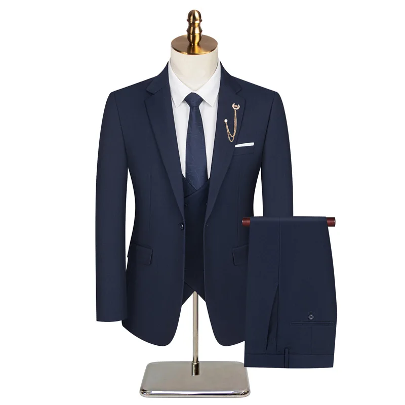 New Men's Summer Thin (suit + Vest+ Trousers) One Button Fashion Handsome Business Suit Suit Dress Three-piece Set