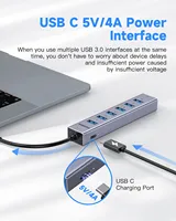 Forida 7 Port USB Hub 3.0 and 1 Port 5V/4A Charging Port 5Gbps High Speed Splitter Type C Hub Power Adapter Expander Hub 1