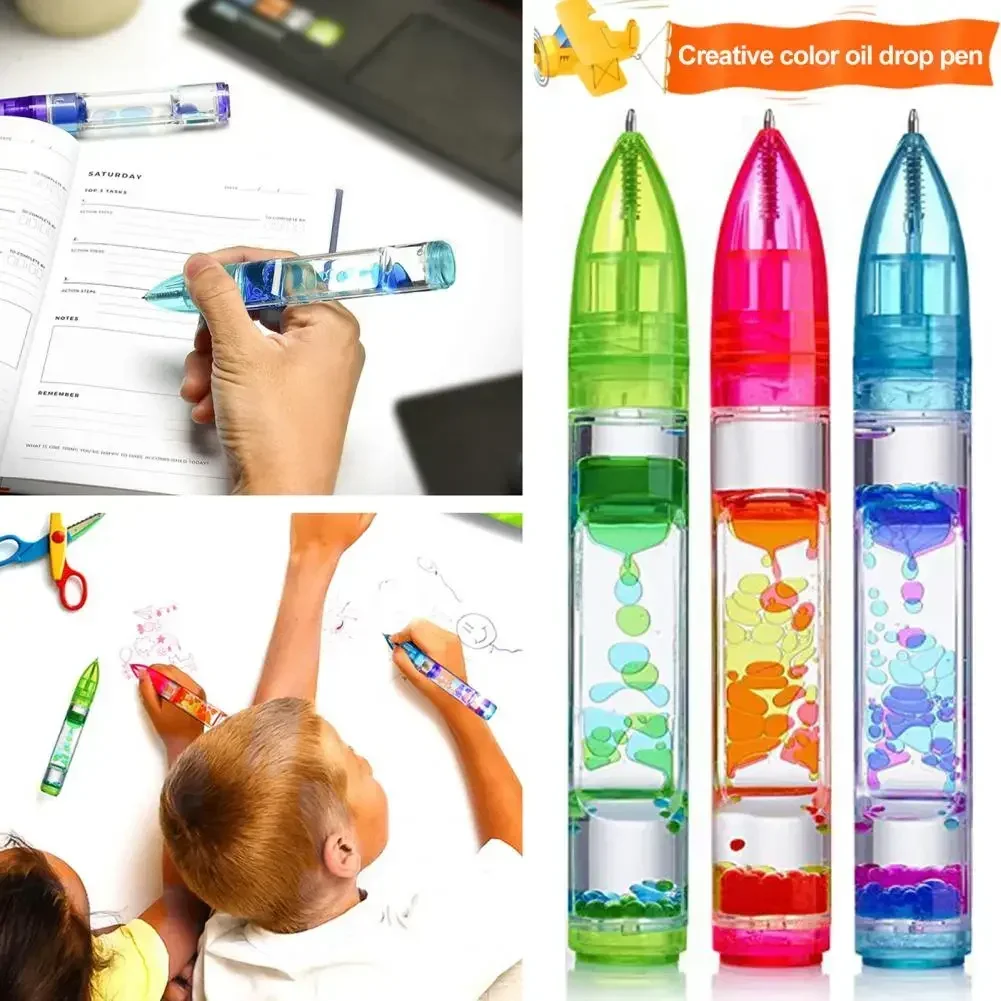 Motion-Bubble Pen Hourglass Stress Relief Ballpoint Pen Colorful Liquid Motion-Bubbler Fidget Desk Toys School Supplies sand timer liquid hourglass timer colored hourglass