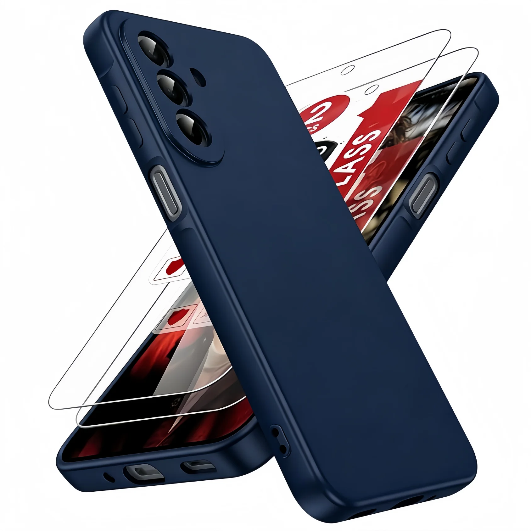 Soft Liquid Silicone Shockproof Anti-Scratch Case with Screen Protector - Pure Color Design