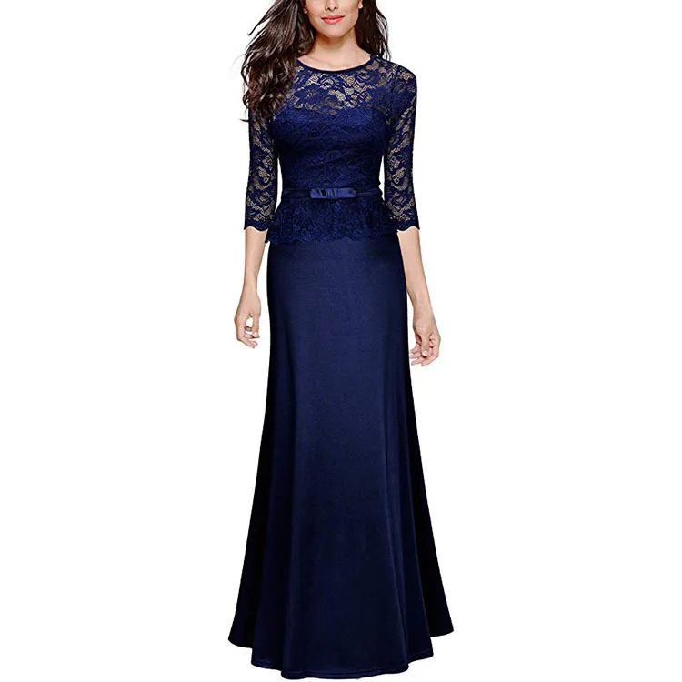 

High Quality Mother Of The Bride 2022 Lace Applique Sheath Wedding Party Guest Gown Satin Evening Dress Three Quarters Sleeves