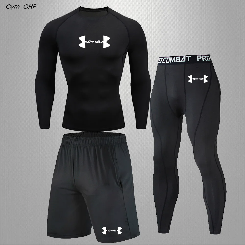Boxing MMA Sport Suits Work Out Compression Suits Men Exercise Gym Fitness Running Tights Shorts Sets Rash Guard Tracksuits Men sport t shirt fitness clothes compression t shirt men t shirts
