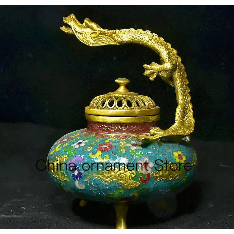 

8.4" Qianlong Marked Old Cloisonne Enamel Copper Dynasty Dragon Incense Burner