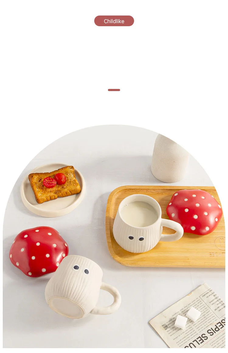 Creative Red Mushroom Ceramic Coffee Cup with Lid Cartoon Cute Mushroom Mug Breakfast Milk Cup Birthday Gift Decoration Mug Home