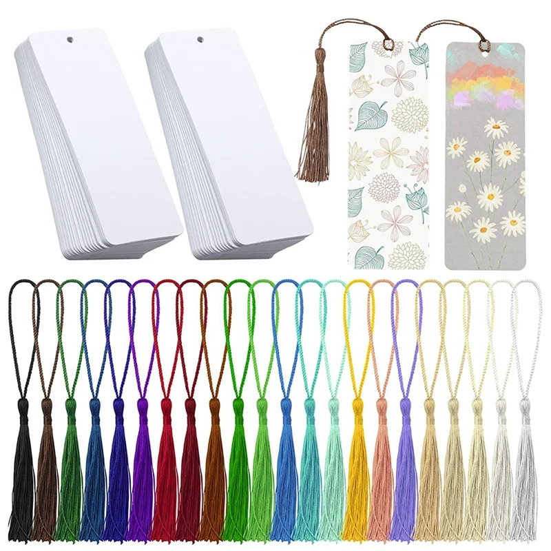 80Pcs Bookmark Blank Heat Transfer Bookmarks DIY Bookmarks with Hole and Colorful Tassels for Crafts