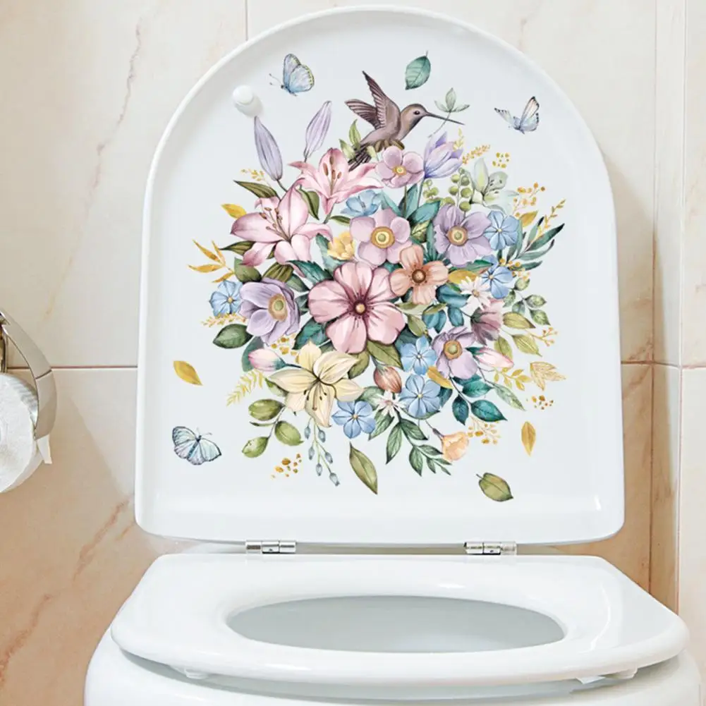 Self-adhesive Toilet Sticker Toilet Decor Lid Sticker Set Flower Pattern Wall Decal Bathroom