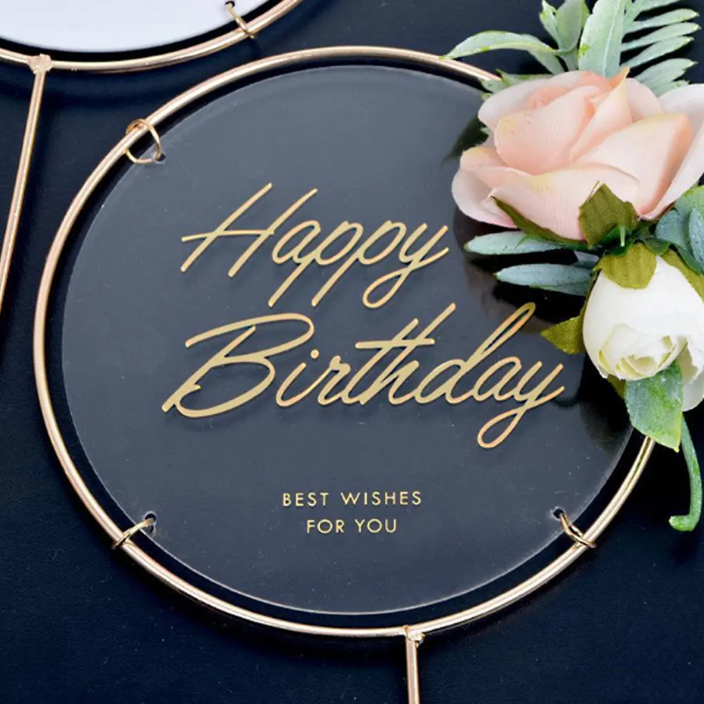 

1Set Happy Birthday Acrylic Cake Topper Artificial Silk Flowers Head Baby Shower Party Decoration DIY Gift Rose Baking Supplies
