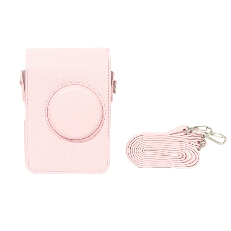 Waterproof Pink PU Leather Crossbody Camera Case with Adjustable Strap