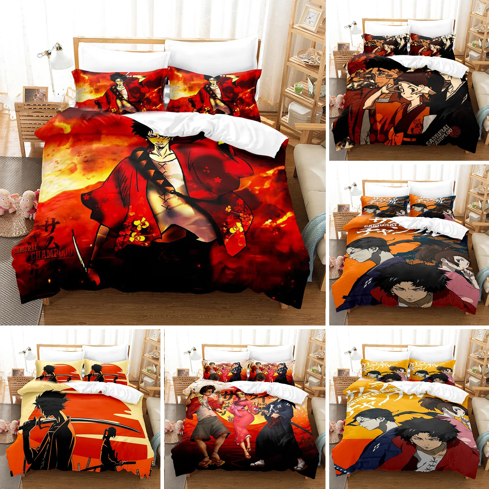 

Anime Samurai Champloo Bedding Set Duvet Cover Bedroom Comforter Covers Single Twin King ​Size Quilt Cover Home Textile 2/3PCS