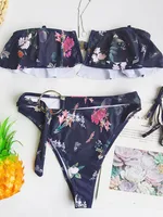 INGAGA High Waist Bikini Women’s Swimsuit V-neck Swimwear 2022 Sexy Ruffle Biquini Floral Print Bathing Suit Ring Beachwear