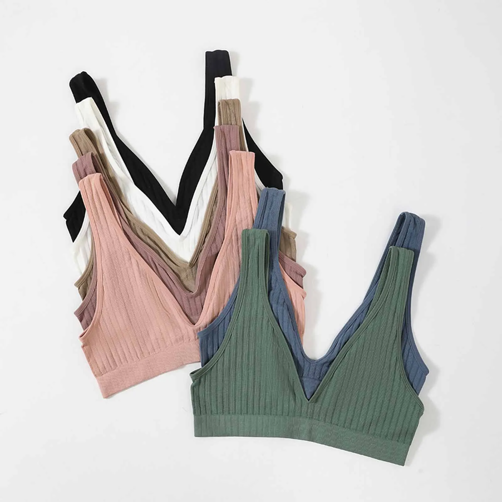 Deep V-neck Seamless Bra Push Up Bras Women Bralette Lingerie Low Back Sleep Underwear Unlined Crop Top
