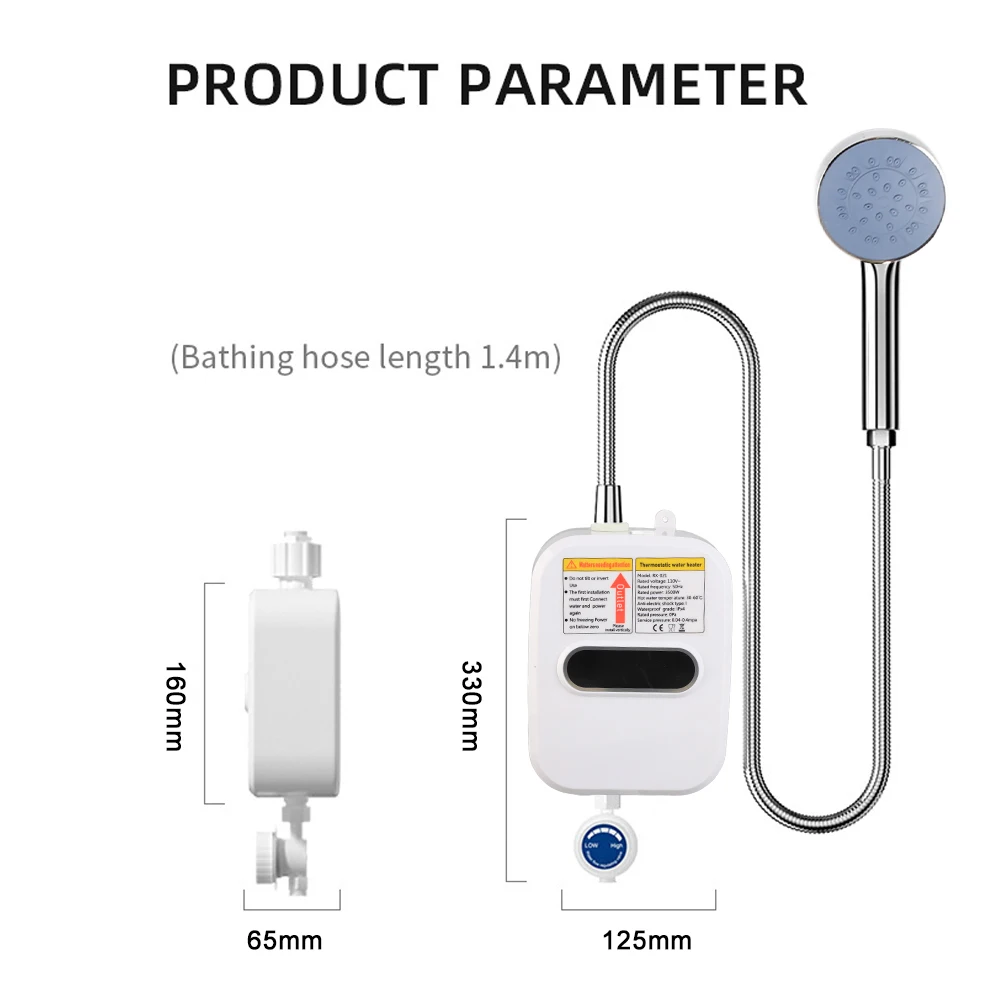Small Instant Electric Water Heater LCD Temperature Display IPX4 Quick Heating Shower Water Heating Device Set with Shower 6