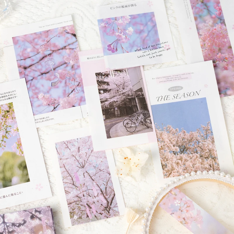 Journal GO 100sheets Cherry Blossom Season Material Paper Book for Collage Junk Journal Scrapbooking Sakura Background Paper 2