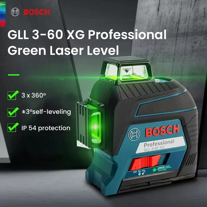 Bosch Professional Laser Level Machine Gll3-60XG 3D12 Line Nivel Laser High  Power Green Self-Leveling Cross Laser Level 360