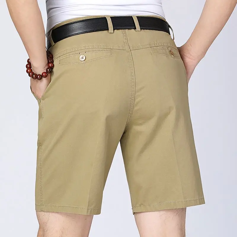 2023 Men Summer Fashion Solid Color Cotton Straight Knee Length Pants Male High Quality Business Casual Beach Shorts Ropa Hombre