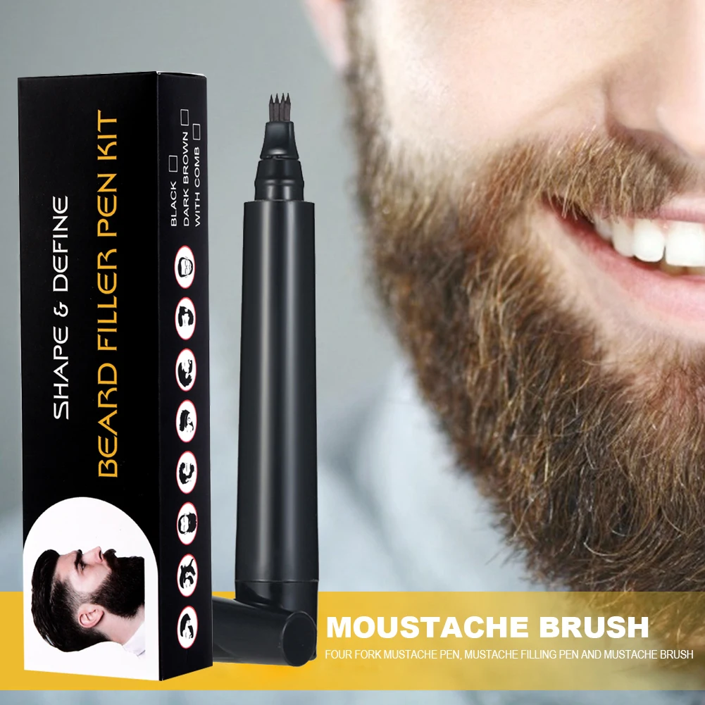 Four Prong Beard Pen Beard Enhancer Brush Waterproof Moustache Coloring Tools for Man Father Holiday Present