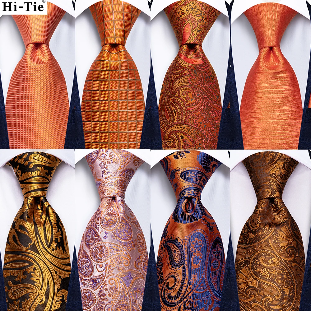 Hallo-Krawatte Orange Solide Paisley männer Krawatte Set Seide Hochzeit Krawatte Für Männer Neue Mode Designer Qualität Hanky manschettenknöpfe Set Dropshipping