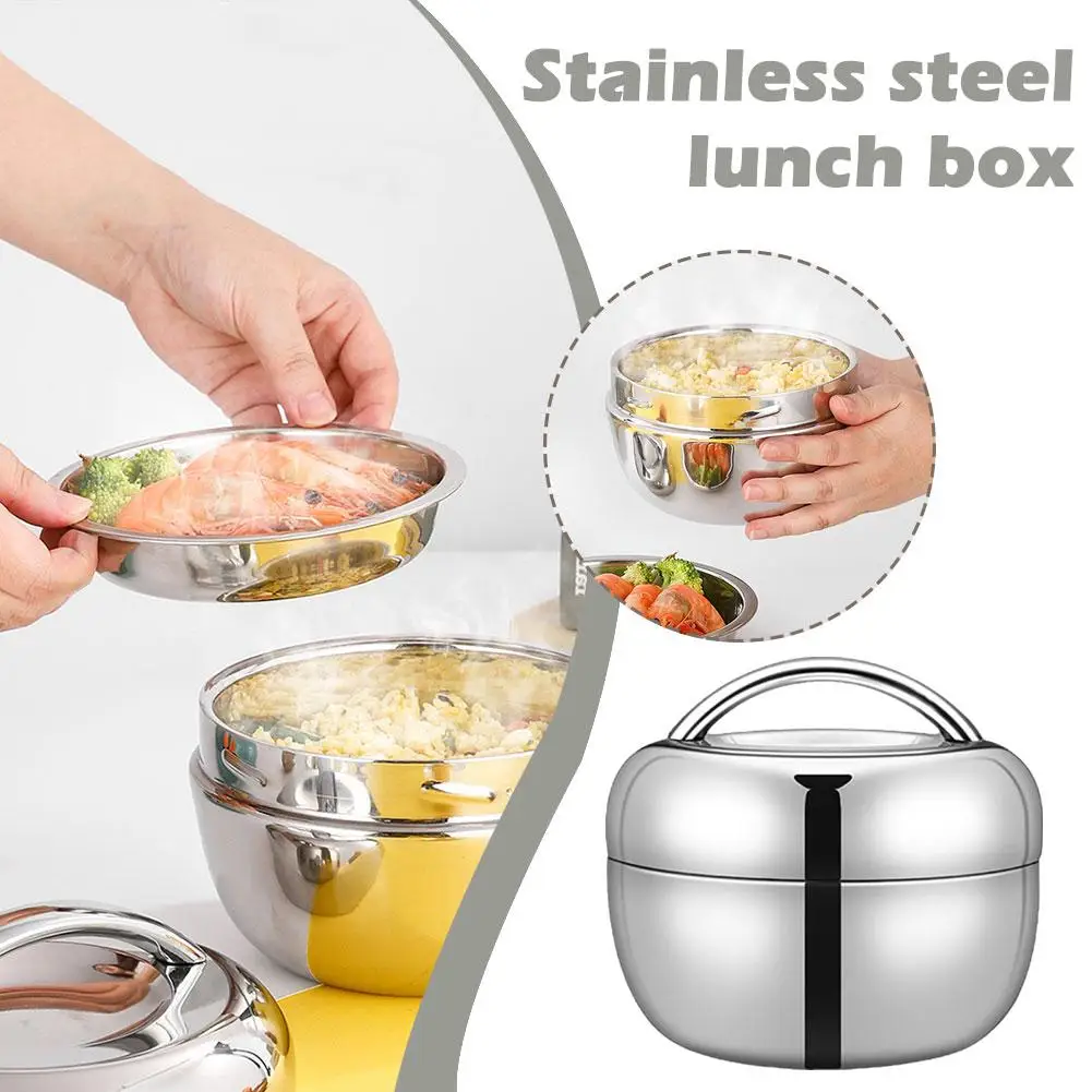 

Dual Layer Stainless Steel Lunch Box 800/1000/1300ML Portable Bowl Insulated Thermo Reusable Tableware Bento Insulation R7D2