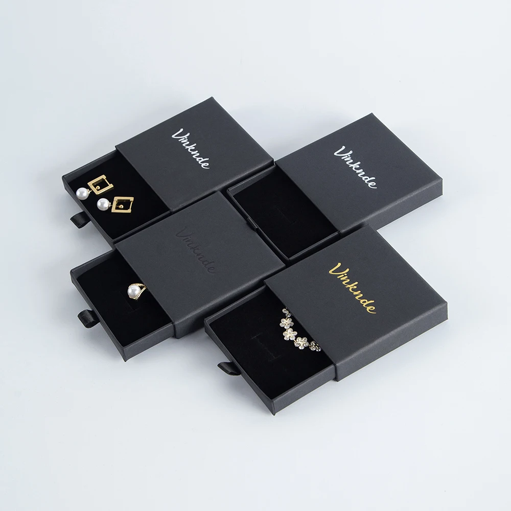24pcs Custom Drawer Jewelry Box Logo for Necklace Ring Earrings Jewelry  Packaging for Small Business Gift 7x7x2.5cm Black Boxes