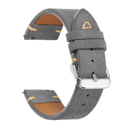 Vintage - Style Suede Leather Watch Strap with Handmade Stitching - Quick Release Design - 22mm (Grey)
