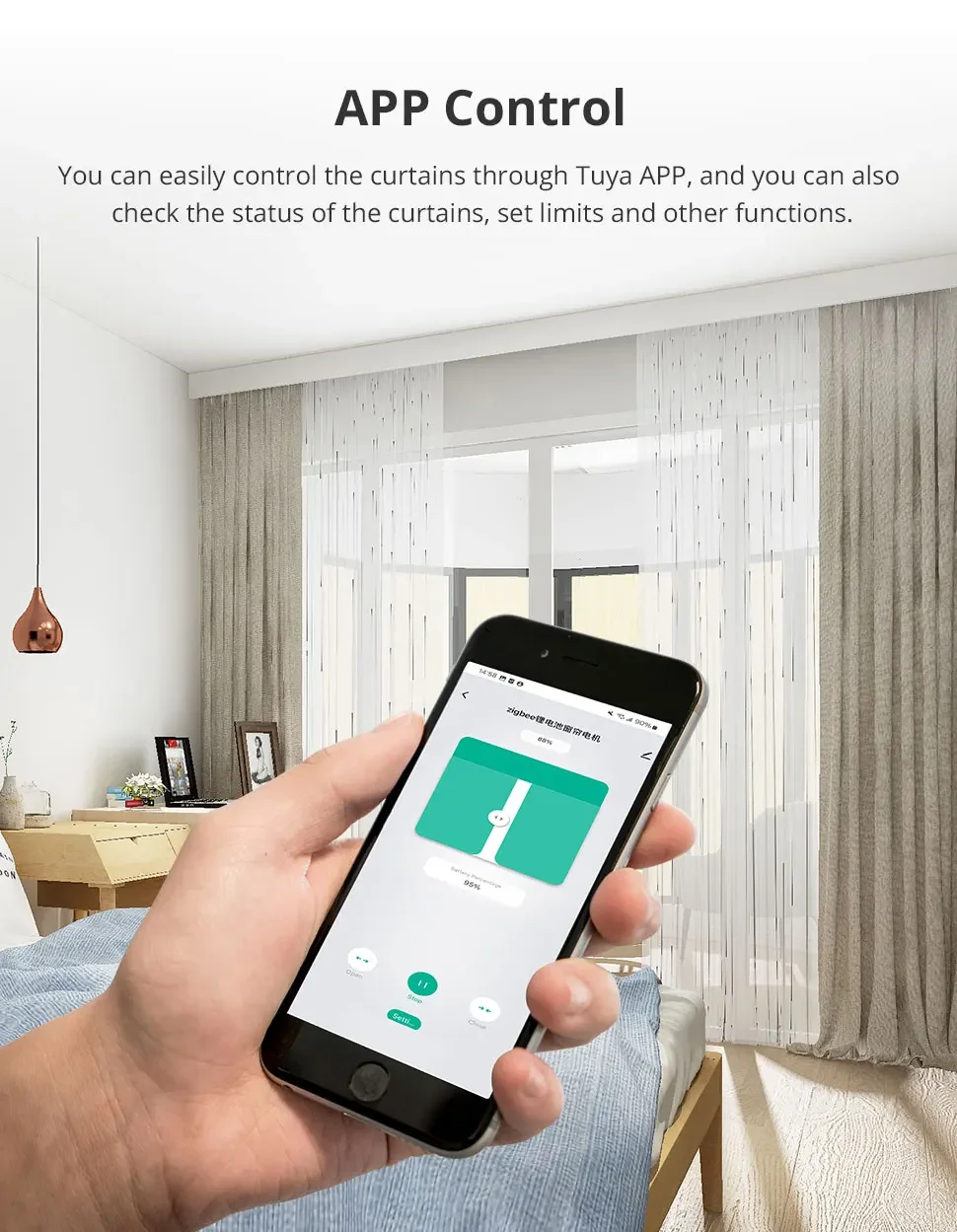 Zigbee Electric Sliding Curtain Motor Built-in Battery with Customized Track Wor